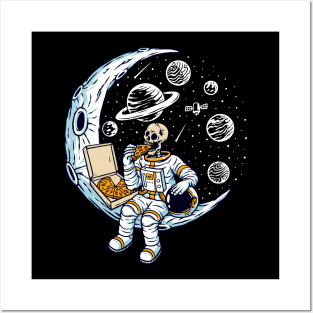 astronaut eating pizza moon Posters and Art